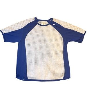 Nike Blue and White Mesh Short-Sleeve Athletic Tee Vintage